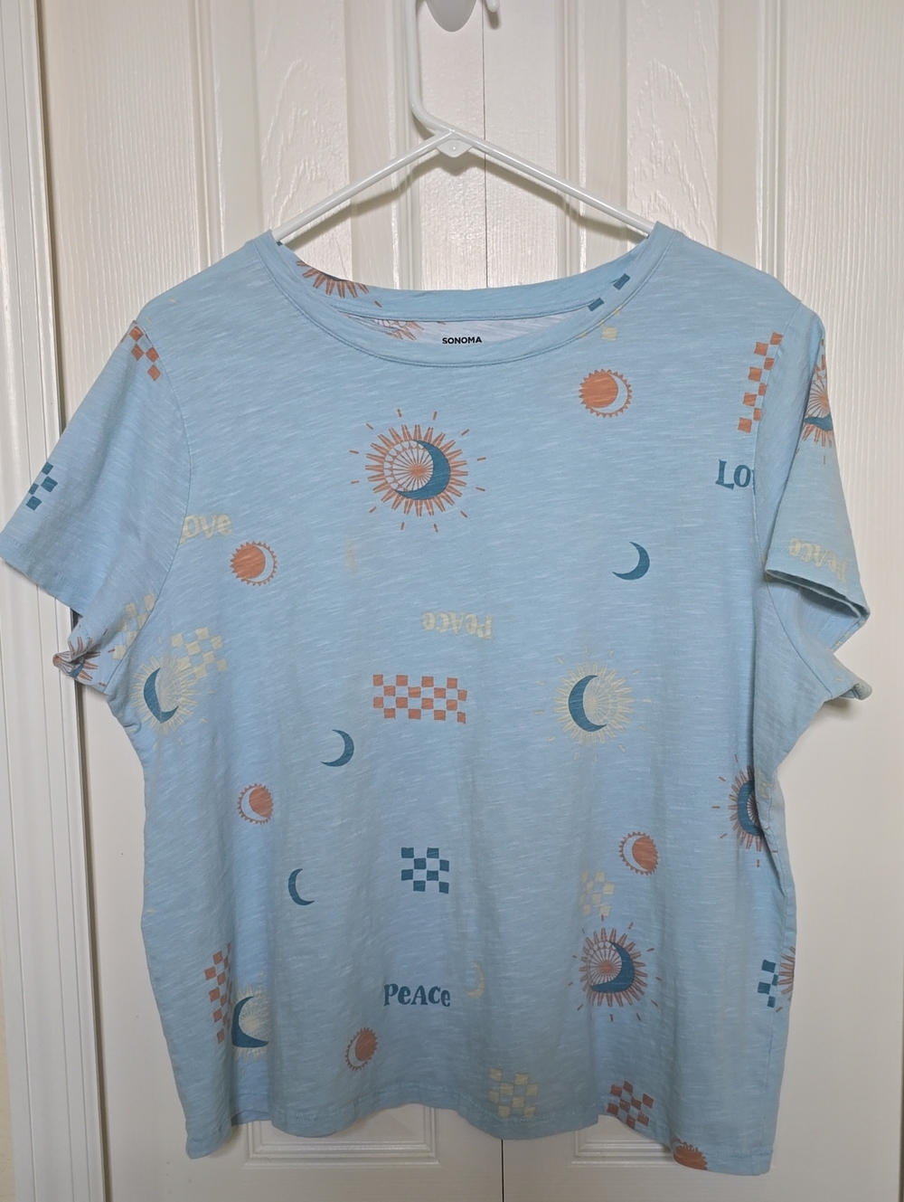 Sonoma Sky Blue Tee with Sun, Moon & Checker Graphics
